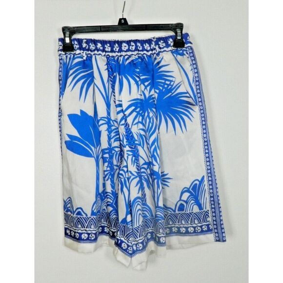 Zara‎ Shorts Size X-Small White Blue Floral Bermuda Printed Elastic Waist - Picture 7 of 8